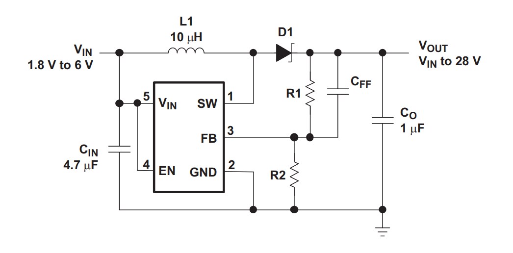 Application Circuit Diagram - Texas Instruments TPS6104x-Q1 High-Frequency Boost Converters
